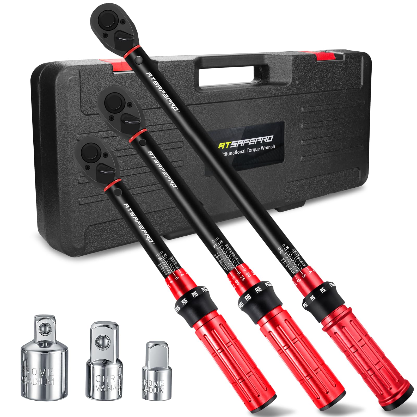 ATsafepro Torque Wrench Set,1/4 3/8 1/2-inch Drive Torque Wrench